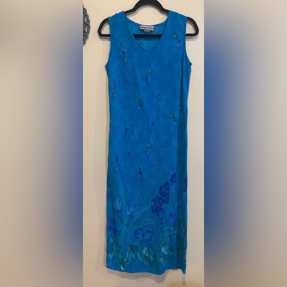 Michael Taylor Sleeveless Blue and Purple Maxi Dress with Floral Pattern - Picture 1 of 16